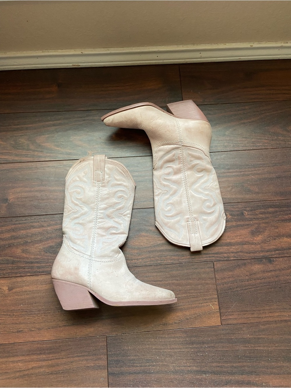 DUSTY PINK LEATHER COWGIRL BOOTS BLOCK HEEL WOMEN 7M